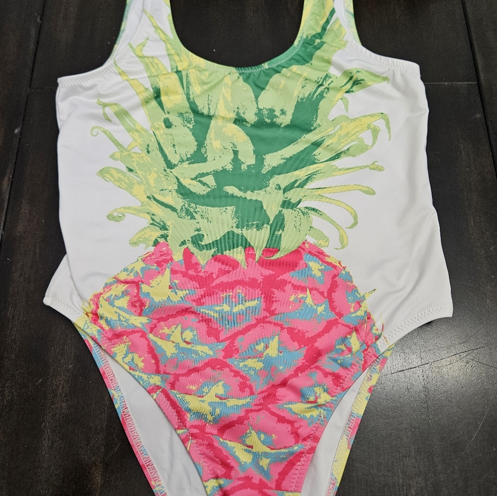 Chubbies Women’s One Piece Swimsuit Pink Pineapple Print Size small NWOT - Picture 3 of 7
